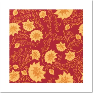 flower pattern orange yellow red aesthetic Posters and Art